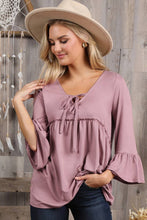 Load image into Gallery viewer, CWTTL1401-P_3/4 SLEEVE WITH NECK STRING DETAILED TOP