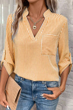 Load image into Gallery viewer, CWTDSS0044_WOMEN&#39;S V-NECK STRIPED PRINTED MID-SLEEVE SHIRT