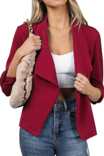 Load image into Gallery viewer, CWOBL091_Casual Work Ruched 3/4 Slv Open Front Blazer Jacket