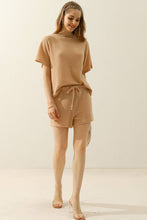 Load image into Gallery viewer, CWSTB274_SOLID WAFFLE KNIT TEE TOP &amp; DRAWSTRING WAIST SHORTS
