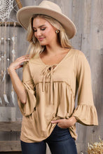 Load image into Gallery viewer, CWTTL1401-P_3/4 SLEEVE WITH NECK STRING DETAILED TOP