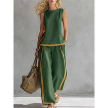 Load image into Gallery viewer, Sleeveless Contrast Vest Wide Leg Pants Set