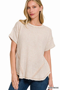 Washed Baby Waffle Short Sleeve Top