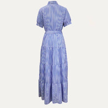 Load image into Gallery viewer, Classic Striped Print Collared Neck Short Sleeve Maxi Dress