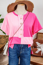 Load image into Gallery viewer, Fashion-W Two Tone Half Buttons Collared T Shirt