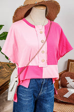 Load image into Gallery viewer, Fashion-W Two Tone Half Buttons Collared T Shirt