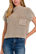 Load image into Gallery viewer, Washed Mock Neck Short Sleeve Cropped Sweater