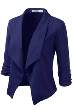 Load image into Gallery viewer, CWOBL091_Casual Work Ruched 3/4 Slv Open Front Blazer Jacket