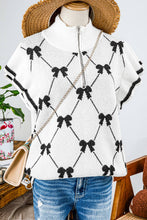 Load image into Gallery viewer, Fashion-W Preppy Vibes Bow Print Zipped Collar Sweater Tee