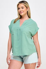 Load image into Gallery viewer, Plus Size Top - Button Down with Dolman Short Sleeve SS2536