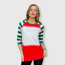 Load image into Gallery viewer, Red Green Candy Cane Raglan Blank Faux Bleached Top