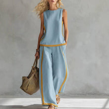 Load image into Gallery viewer, Sleeveless Contrast Vest Wide Leg Pants Set