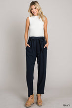 Load image into Gallery viewer, Linen Blend Comfy Crop Women&#39;s Pants NAVY
