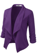 Load image into Gallery viewer, CWOBL091_Casual Work Ruched 3/4 Slv Open Front Blazer Jacket