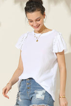Load image into Gallery viewer, CWTBLS203_R NECK FRILL SHORT SLEEVE BLOUSE TOP