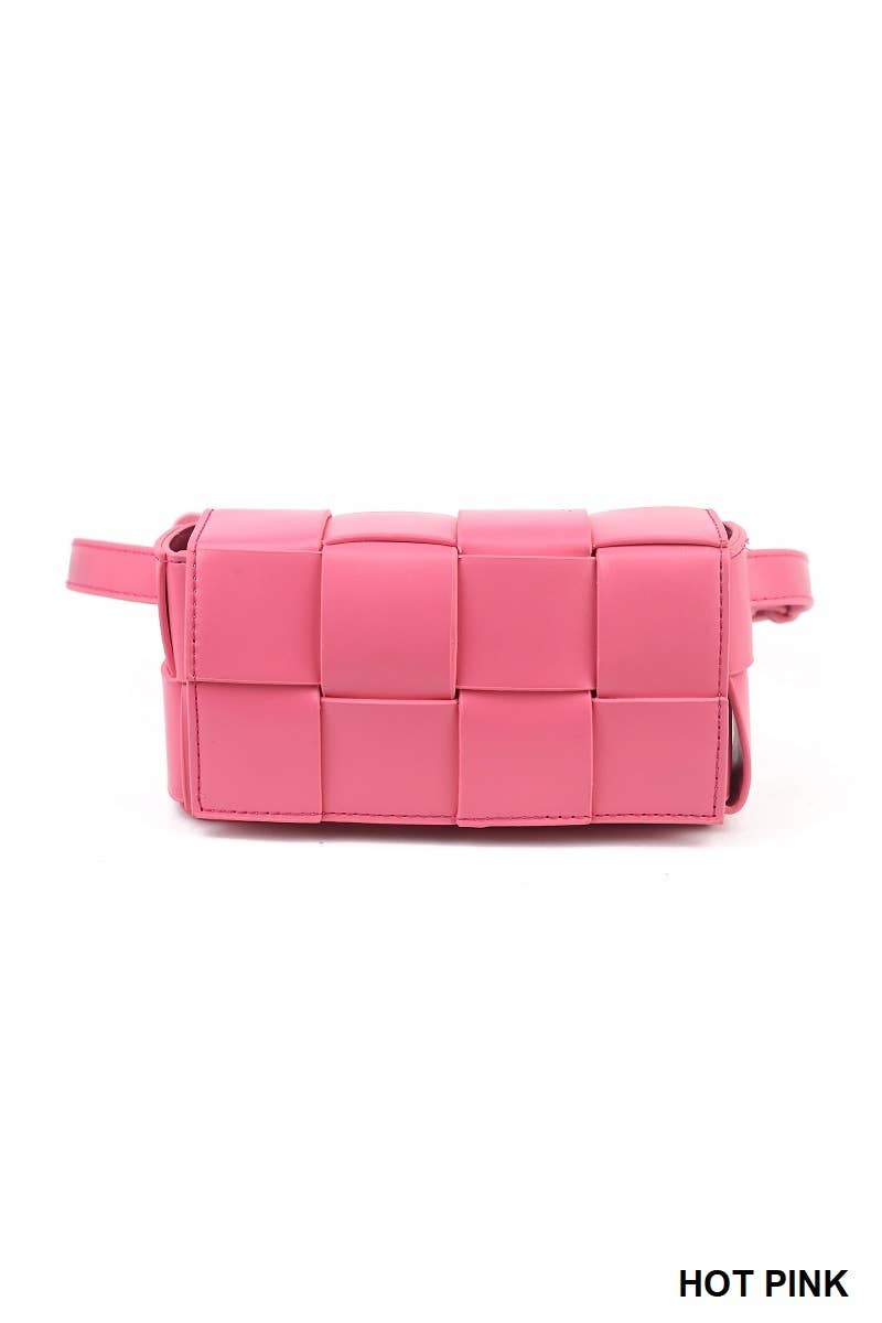 Vegan Leather Woven Crossbody Waist Bag