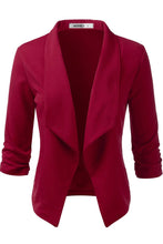 Load image into Gallery viewer, CWOBL091_Casual Work Ruched 3/4 Slv Open Front Blazer Jacket