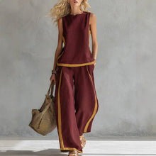 Load image into Gallery viewer, Sleeveless Contrast Vest Wide Leg Pants Set