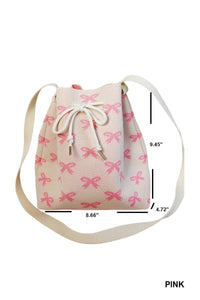 Coquette Bowknot Ribbon Pattern Crossbody Bucket Bag