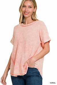 Washed Baby Waffle Short Sleeve Top