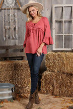 Load image into Gallery viewer, CWTTL1401-P_3/4 SLEEVE WITH NECK STRING DETAILED TOP