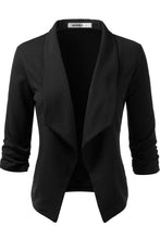 Load image into Gallery viewer, CWOBL091_Casual Work Ruched 3/4 Slv Open Front Blazer Jacket