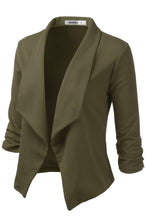 Load image into Gallery viewer, CWOBL091_Casual Work Ruched 3/4 Slv Open Front Blazer Jacket