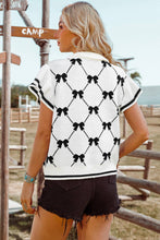 Load image into Gallery viewer, Fashion-W Preppy Vibes Bow Print Zipped Collar Sweater Tee