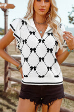 Load image into Gallery viewer, Fashion-W Preppy Vibes Bow Print Zipped Collar Sweater Tee