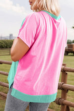 Load image into Gallery viewer, Fashion-W Two Tone Half Buttons Collared T Shirt