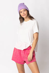 NP70123-High-Waist Washed Twill Shorts