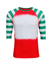 Load image into Gallery viewer, Red Green Candy Cane Raglan Blank Faux Bleached Top