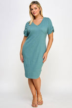 Load image into Gallery viewer, Plus Size Smocked V-neck Shirt Tail Dress PL2463P-D