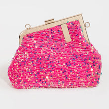 Load image into Gallery viewer, Abstract Metallic Frame Sequin Hand Bag