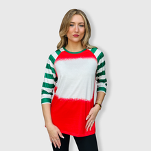 Load image into Gallery viewer, Red Green Candy Cane Raglan Blank Faux Bleached Top