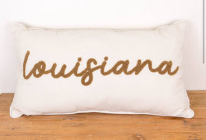 Louisiana Embroidered Pillow   Soft White plus color   12.5x22.5