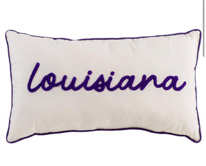 Louisiana Embroidered Pillow   Soft White plus color   12.5x22.5