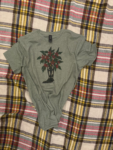 Poinsettia Boot. Hand Drawn Tee by MJ