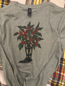 Poinsettia Boot. Hand Drawn Tee by MJ
