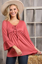 Load image into Gallery viewer, CWTTL1401-P_3/4 SLEEVE WITH NECK STRING DETAILED TOP