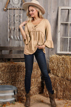 Load image into Gallery viewer, CWTTL1401-P_3/4 SLEEVE WITH NECK STRING DETAILED TOP