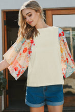 Load image into Gallery viewer, Fashion-W Floral Patchwork Half Batwing Sleeve Blouse