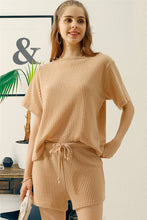 Load image into Gallery viewer, CWSTB274_SOLID WAFFLE KNIT TEE TOP &amp; DRAWSTRING WAIST SHORTS