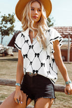 Load image into Gallery viewer, Fashion-W Preppy Vibes Bow Print Zipped Collar Sweater Tee