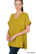 Load image into Gallery viewer, Brushed Dty Rolled Short Sleeve V Neck Top