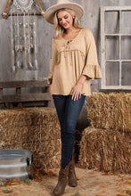 Load image into Gallery viewer, CWTTL1401-P_3/4 SLEEVE WITH NECK STRING DETAILED TOP