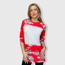 Load image into Gallery viewer, Christmas Red Reindeer Trees Raglan Blank Faux Bleached Top