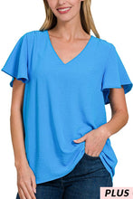 Load image into Gallery viewer, Plus Woven Bubble Airflow Flutter Sleeve Top: 2-2-2 (1XL-2XL-3XL) / BLACK