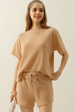 Load image into Gallery viewer, CWSTB274_SOLID WAFFLE KNIT TEE TOP &amp; DRAWSTRING WAIST SHORTS