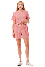 Load image into Gallery viewer, Solid color waved monochrome round neck top with shorts set